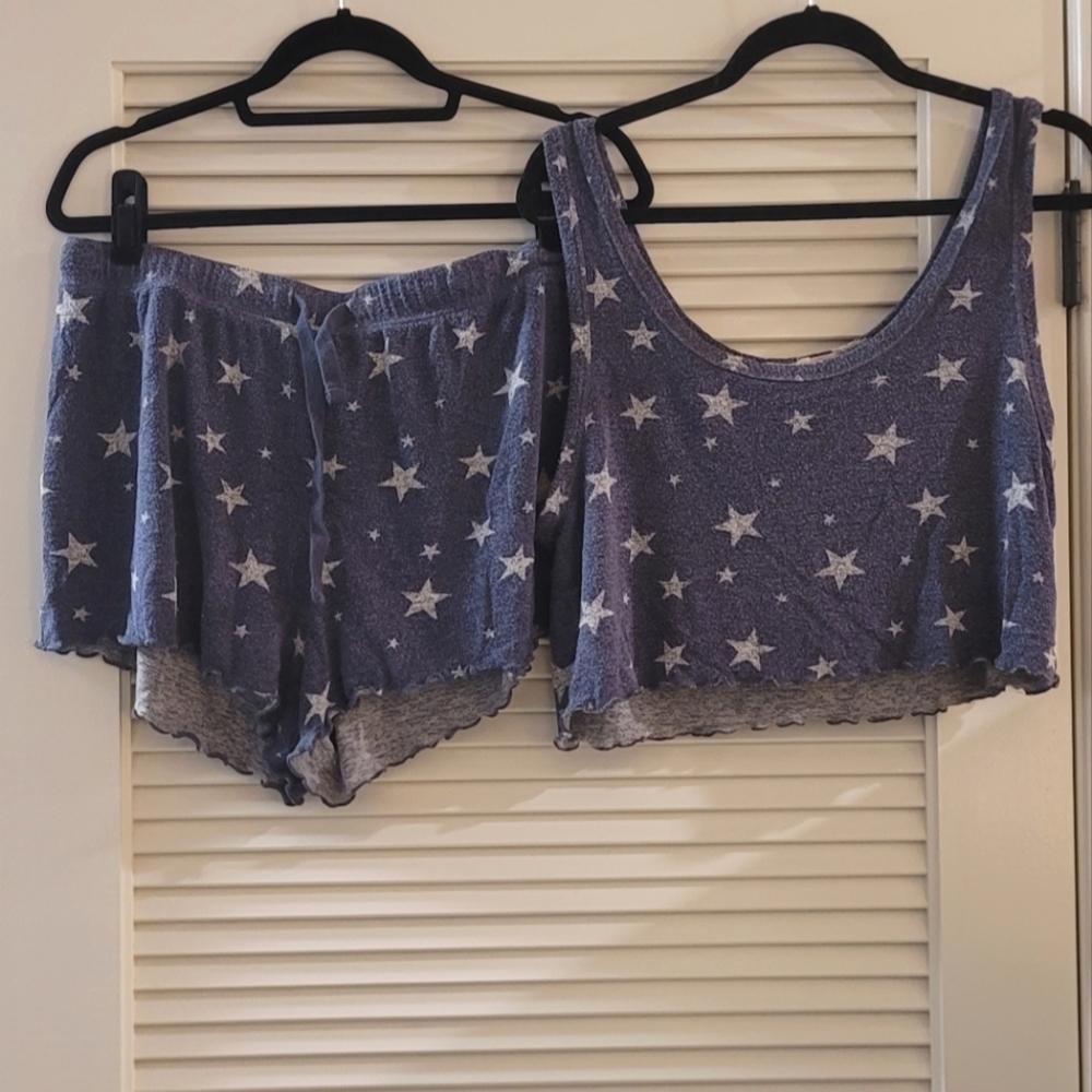 Grayson Threads - Greyish Blue & White Star Pajama Shorts & Top Sleepwear Set